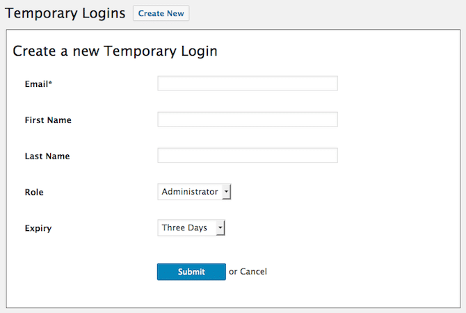 Temporary Logins Form