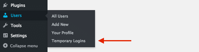 Users Temporary Login Menu