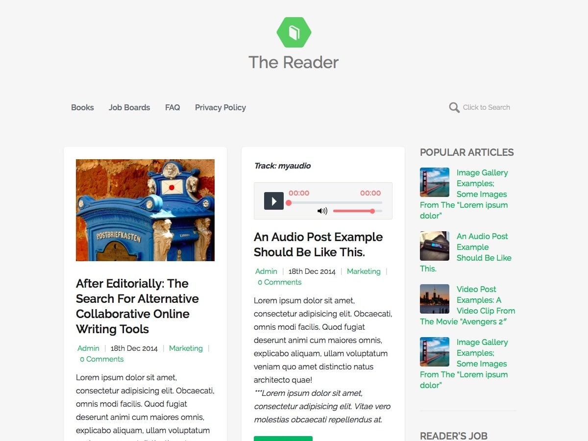 The Reader - Minimal Blog WordPress Theme | Themes Directory