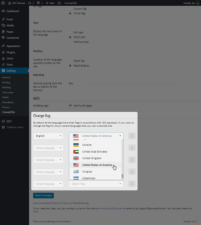 ConveyThis Plugin Change Flag