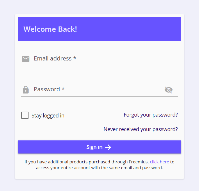 Freemius login page